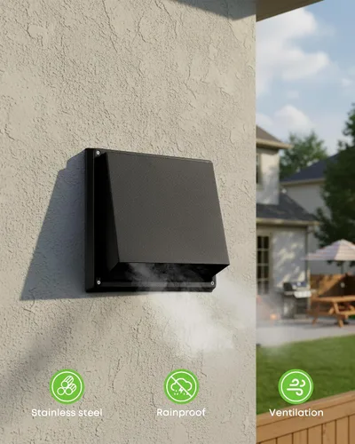 Vista 6 de Stanbroil Cubierta de escape de ventilación de pared de 4 pulgadas, extractor externo acolchado sin retorno, campana de repuesto de ventilación