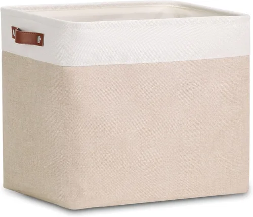 Vista 16 de DULLEMELO Cesta de almacenamiento pequeña para estantes, pequeña cesta plegable de tela rectangular para estantes, armarios, guardería, hogar Beige