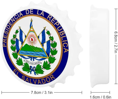 Vista 2 de Seal of The President of El Salvador - Abridor magnético de botellas de cerveza, imanes para nevera, decoración redonda y fuerte, se adhiere al