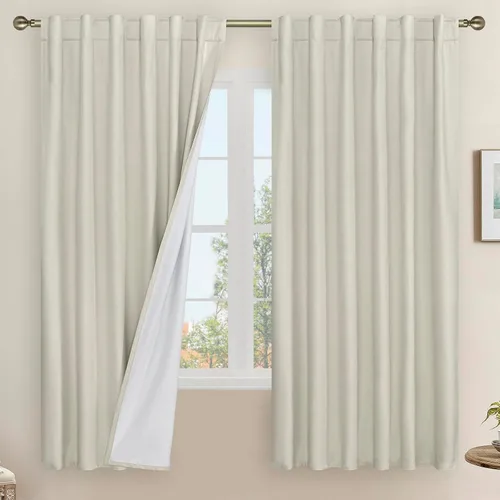 Vista 133 de LAMIT Cortinas opacas cortas de lino de 30 pulgadas para ventanas de cocina sobre el fregadero, cortinas de café texturizadas de lino marfil