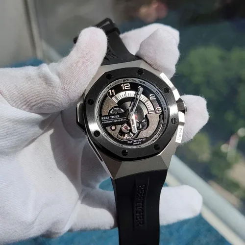 Vista 8 de REEF TIGER Relojes mecánicos automáticos deportivos de lujo para hombre, relojes de acero RGA92S7