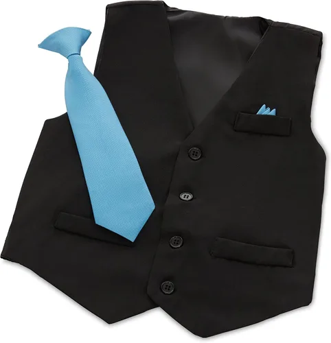 Vista 2 de Vittorino Conjunto de traje de 4 piezas para niños con chaleco, camisa de vestir, pajarita, pantalones y bolsillo cuadrado Ropa formal para niños