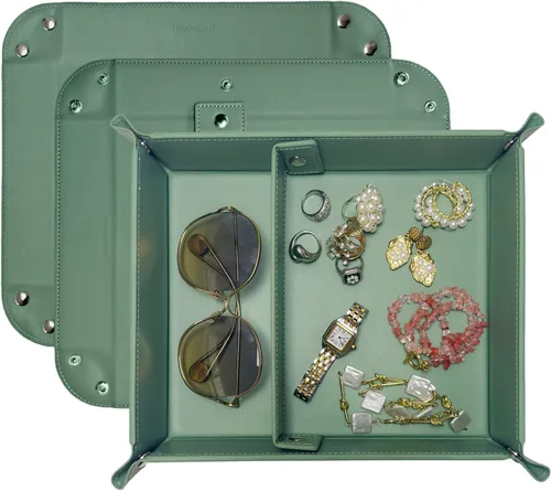 Vista 21 de UnionBasic Bandeja pequeña de valet, bandeja de joyería para anillos, relojes, aretes, organizador de entrada para monedas y llaves, soporte