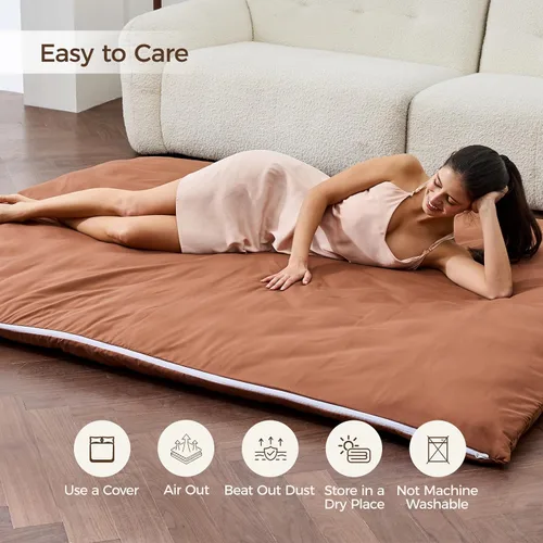 Vista 6 de Colchón japonés de piso con funda lavable, colchón de futón plegable, almohadilla para dormir de tatami con espuma viscoelástica engrosada, cama