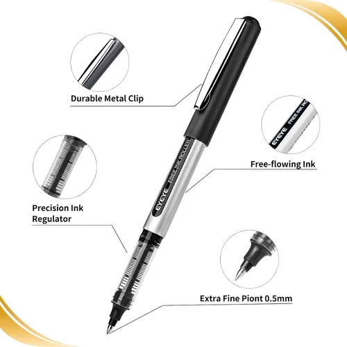 Vista 4 de EYEYE Paquete de 12 bolígrafos Rollerball de 0.5mm, 3 colores, punta extra fina, secado rápido, bolígrafos de tinta líquida de punta fina