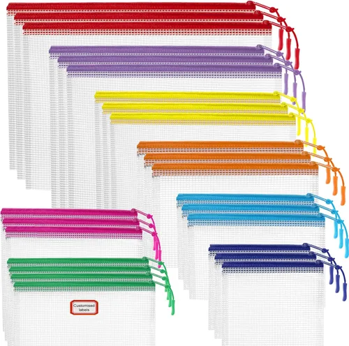 Vista 16 de 20 bolsas de malla con cremallera, bolsas de almacenamiento de rompecabezas, A3 17 x 12 pulgadas, grandes bolsas reutilizables transparentes