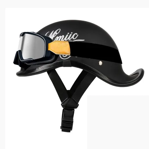 Vista 23 de Medio casco de motocicleta vintage, aprobado por el DOT, para adultos, casco convertible vintage para scooters, ciclomotores, cascos de motocicleta