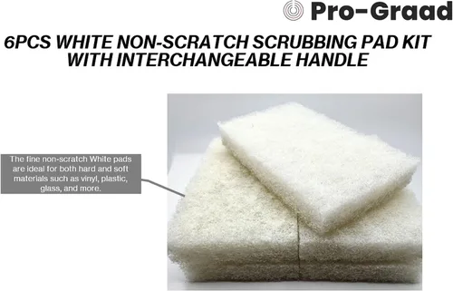 Vista 3 de Limpiador de baño con mango de 6 piezas, cepillo de esponja de limpieza resistente, almohadillas de limpieza para baño, blanco, antiarañazos, quitar