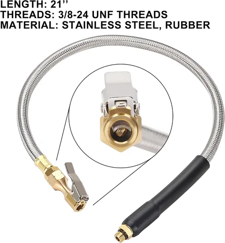 Vista 2 de 21’’ Tire Inflator Gauge Hose Replacement, 3/8-24 UNF Threads