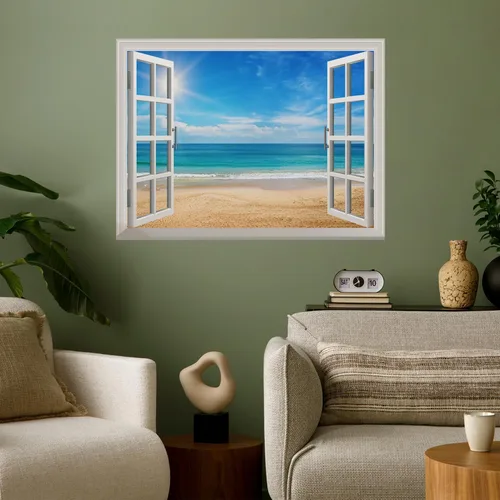 Vista 29 de wall26 Vinilo mural de pared extraíble – ANSE Lazio Beach en la isla Praslin en Seychelles - Decoración de pared creativa de ventana – 24 x 32