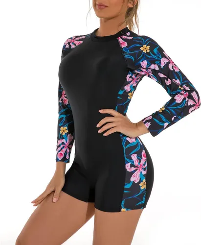 Vista 2 de Mujeres Cremallera Rash Guard Manga Larga Protección Solar Surf Rashguard Boyleg Traje de baño deportivo de una pieza Traje de baño acolchado