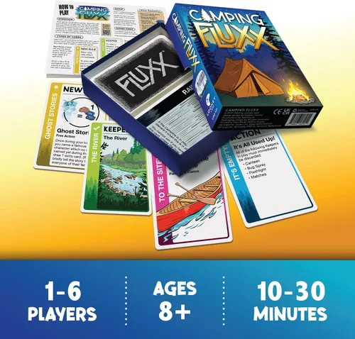 Vista 3 de Looney Labs - Juego de cartas de camping Fluxx - Diversión de verano, aventura al aire libre, perfecto para viajes de campamento familiares y noches