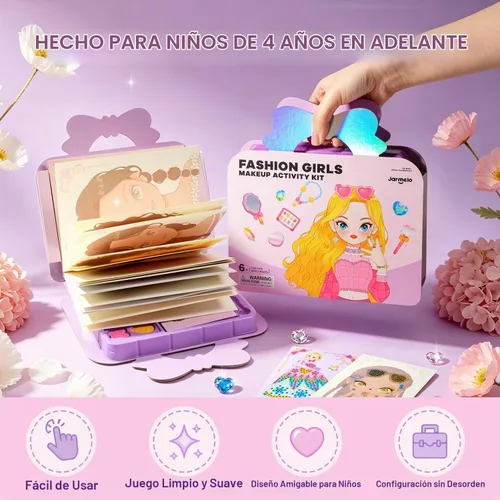 Vista 6 de Jar Melo Libros de actividades de maquillaje para niñas de 4 a 8 años, kit de manualidades 6 en 1 con arte de aluminio, calcomanías de gemas
