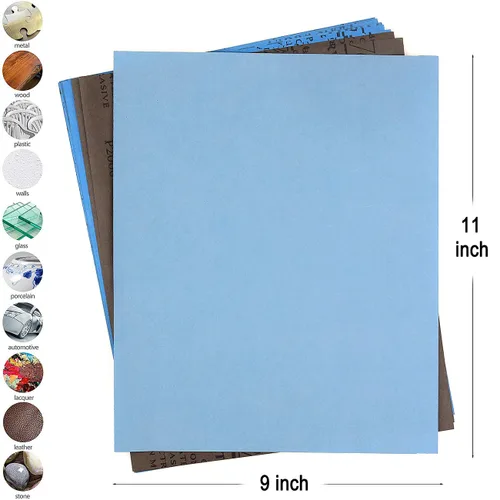 Vista 2 de Papel de lija de 9 x 11 pulgadas, 18 hojas, grano 2000-12000 húmedo o seco, 9 papel de arena surtido, almohadillas abrasivas extrafinas para lijado
