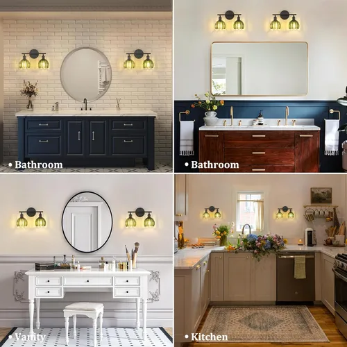 Vista 244 de Shenmoyl Lámparas de baño, lámpara de pared de 2 luces para tocador sobre espejo con pantalla de vidrio tulipán blanco para dormitorio, sala