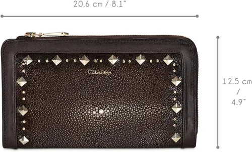Vista 7 de Cuadra Cartera de mujer en cuero genuino Stingray marrón, BD224MA, Marrón, Moda