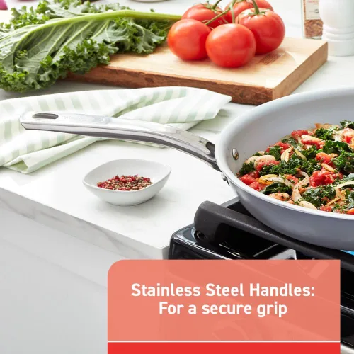 Vista 5 de T-Fal Fresh Gourmet Juego de utensilios de cocina de cerámica reciclada antiadherente, 12 piezas, apto para horno y asador hasta 500°F, tapa segura