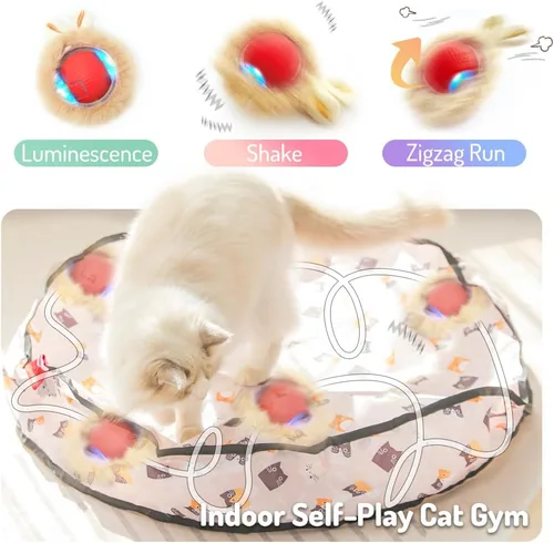 Vista 4 de Juguetes interactivos para gatos de interior, juguete automático de bola que se activa con movimiento, juego de escondite y busca para jugar