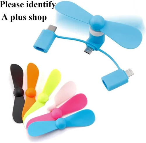 Vista 2 de A plus Mini ventilador de teléfono celular 3 en 1 compatible con iPhone/iPad/Android Smartphone/Tablet apto para micro USB/tipo C/puerto Lightning