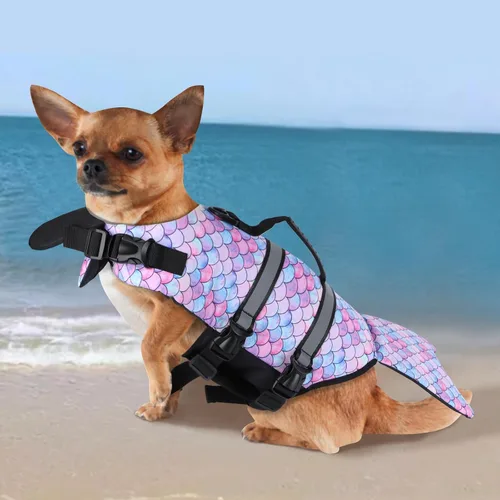 Vista 9 de Chaleco salvavidas para perros, tejido antidesgarros Ripstop, chaleco flotante ajustable para perros, reflectante, duradero, con asa de rescate