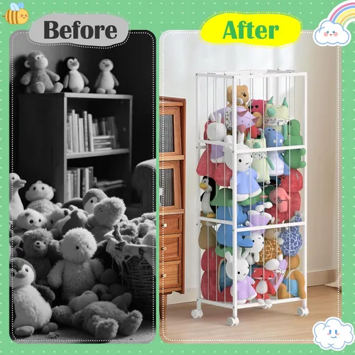 Vista 5 de OUTWOLF Almacenamiento de animales de peluche, soporte grande de zoológico de peluche, organizador de almacenamiento de juguetes de peluche de metal