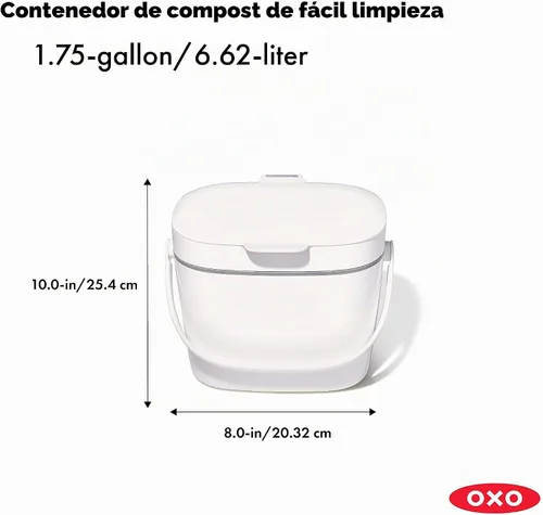 Vista 2 de OXO Good Grips - Contenedor de compost fácil de limpiar, color blanco, 1,75 galones (6,62 L)