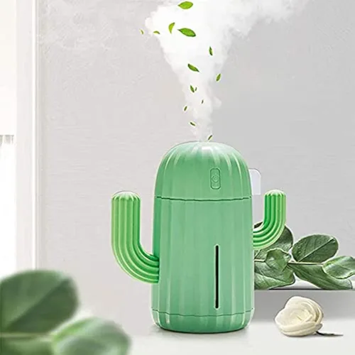Vista 7 de Mini humidificador, Humidificadores de habitación, individual con luz nocturna, Humidificador de aire de cactus portátil para yoga, oficina, spa