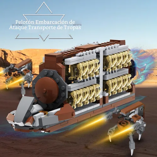 Vista 3 de Kit de Construcción de Ataque de Pelotón Clon del Ejército de Batalla de 32 Piezas, Vehículo Portador de Soldados de Batalla con 2 Droidekas