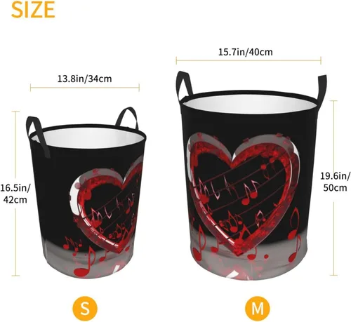 Vista 5 de Music Note Heart print Circular Hamper Waterproof Storage Bin Organizer Basket Laundry Hamper With Handles For Clothes Toys Small