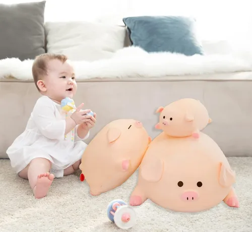 Vista 4 de MDXMY Almohada de peluche de cerdo de cerdo, almohada suave y gruesa para abrazar, juguetes lindos para niños y niñas (ojos redondos, 15.7 pulgadas)