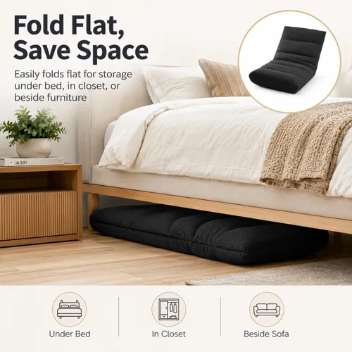Vista 7 de Silla de suelo ajustable con espuma viscoelástica, silla plegable para juegos con soporte para la espalda, cama reclinable acolchada, tumbona