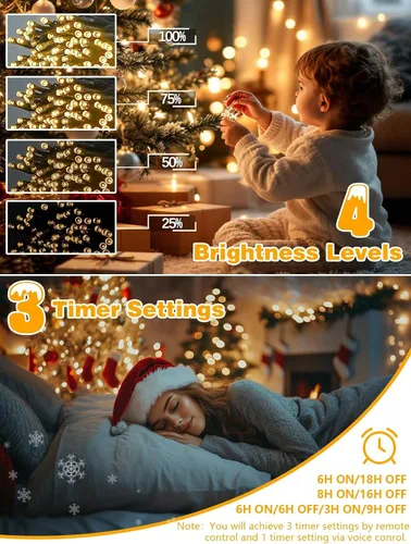 Vista 5 de Luces de Navidad controladas por voz con control remoto, cadena de 300 luces LED de 99 pies para interiores y exteriores con 12 modos, 3
