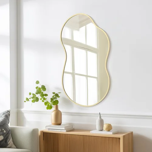 Vista 7 de Espejo de pared irregular, espejo asimétrico con marco de aleación de aluminio, espejo de pared decorativo para sala de estar, dormitorio, baño