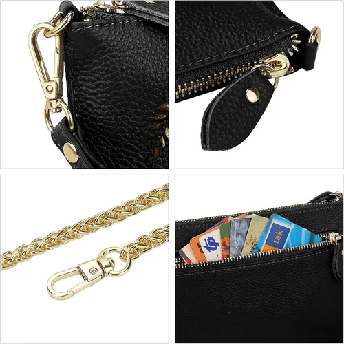 Vista 6 de Uromee Cartera de mano para mujer, de piel auténtica, con cadena de hombro desmontable