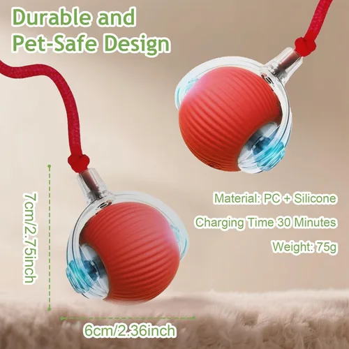 Vista 3 de Pelota interactiva rodante para perros, pelota autoenrollable para perros, juguetes interactivos para gatos, juguete automático automático para Gris