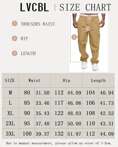 Vista 7 de LVCBL Pantalones cargo para hombre, pantalones cargo de ajuste relajado con cordón para exteriores