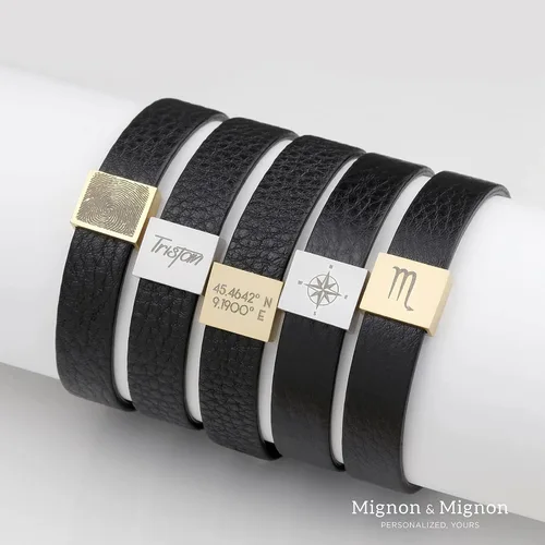 Vista 2 de MignonandMignon Pulsera de cuero personalizada para hombre, regalo para el día del padre, pulsera de cuero genuino a juego, regalo para padrastro