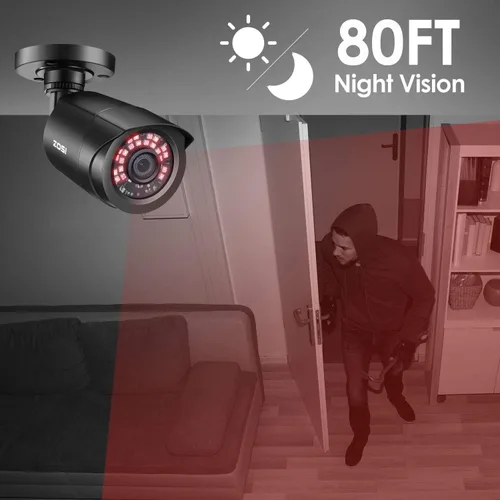 Vista 8 de ZOSI Paquete de 4 1080P 2.0MP para interiores y exteriores de 0.142 in, 24 unidades, lente infrarroja infrarroja, CCTV, cámara de seguridad de corte
