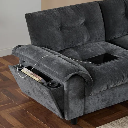 Vista 36 de Sofá modular moderno en forma de U de 115 pulgadas, juego de sofás tapizados grandes con asiento de almacenamiento, sofá cama convertible con diván