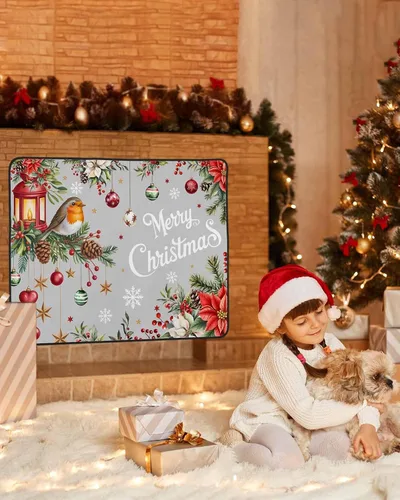Vista 47 de Cubierta magnética azul para chimenea, detiene la pérdida de calor, pantalla de chimenea para interiores, bolas de gnomos de Navidad, árbol de copo