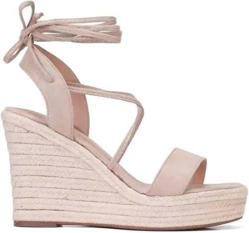Vista 3 de Sandalias de plataforma de cuña para mujer, con puntera abierta, con cordones, sandalias de cuña con correa cruzada, alpargatas de verano