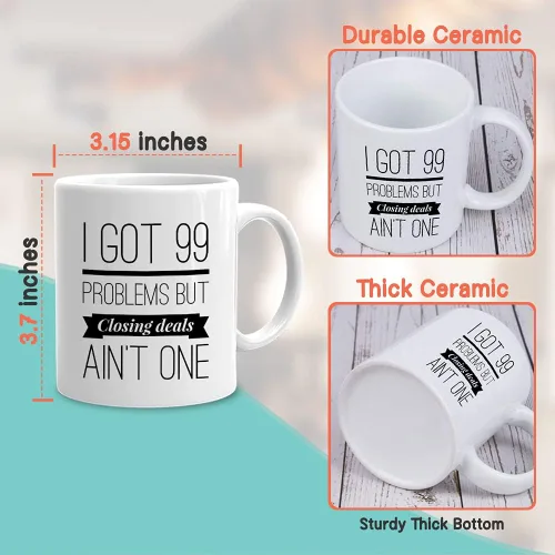 Vista 4 de Taza de café Realtors de 11 oz, color blanco, I Got 99 Problems Agente de Bienes Raíces Vendedor
