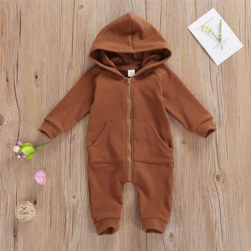 Vista 9 de FYBITBO Mameluco con capucha y cremallera para bebés, niños y niñas, mameluco de manga larga para otoño e invierno, ropa cálida