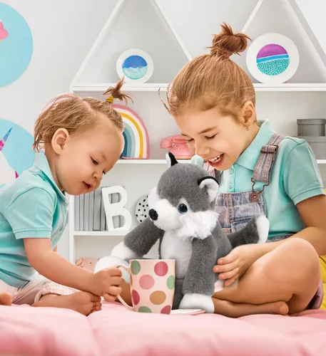 Vista 5 de DolliBu Peluche Husky de peluche, suave y abrazable de pierna larga, adorable juguete de peluche para jugar, lindo regalo para niños y adultos, 10.5