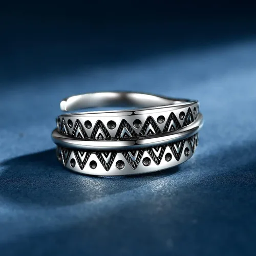 Vista 5 de Anillo gótico punk abierto para hombres y mujeres, ajustable de plata de ley S925 ajuste para motociclista, cóctel, fiesta, Halloween, joyería