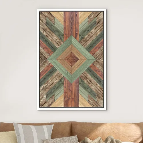 Vista 3 de IDEA4WALL Lienzo enmarcado para pared, decoración occidental, collage de polígonos de diamantes, paneles geométricos abstractos de madera, arte
