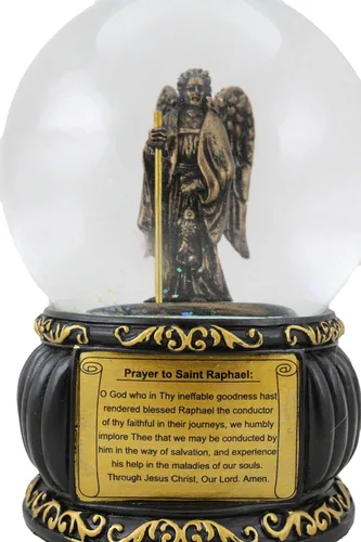 Vista 5 de Ebros Gift Guardian Santo Arcángel San Rafael Ángel de Sanación con purpurina con placa de oración, base de arte de desplazamiento dorado de 5.25