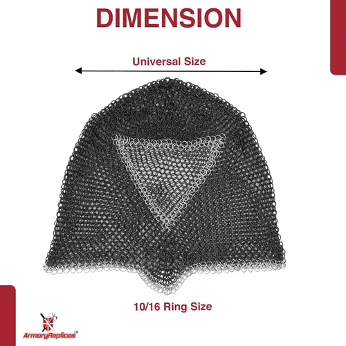 Vista 25 de Armory Replicas Medieval Chainmail Coif Armor, Mild Steel, 18.75 Inches Silver
