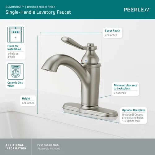Vista 3 de Peerless P1565LF-BN Elmhurst - Grifo para baño (níquel cepillado)