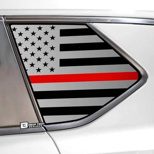Vista 9 de BOGAR TECH DESIGNS Calcomanía de vinilo precortada con bandera estadounidense para ventana de un cuarto compatible con Nissan Rogue 2021-2025, negro